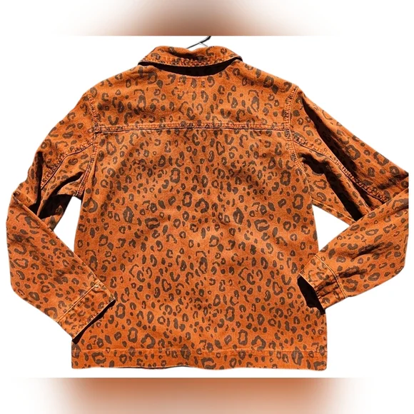 Universal Thread Orange Leopard Print Jean Jacket - Picture 2 of 7